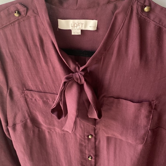 LOFT burgundy button-up blouse - Picture 2 of 6